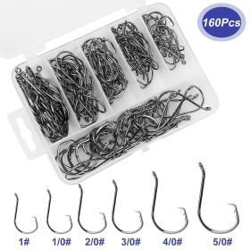 160Pcs Offset Fishing Hooks Kit Stainless Steel Sharp Fishing Hooks Octopus Circle Hooks Size