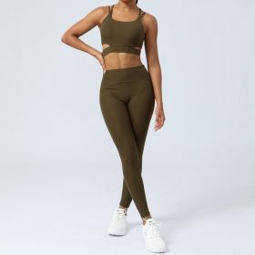 Yoga Clothes Sports Underwear Shaping Fitness Belly Contracting Running Two-piece Suit (Option: XL-Army Green)