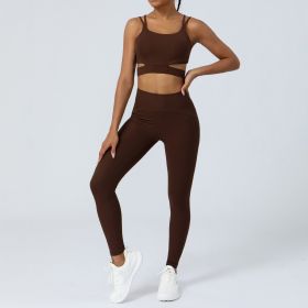 Yoga Clothes Sports Underwear Shaping Fitness Belly Contracting Running Two-piece Suit (Option: XL-Deep Chestnut Coffee)