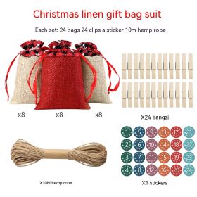 Cross-border Christmas Sack Suit Advent Calendar New Year Gift Hanging Bag Linen Christmas Gift Bag Suit (Option: 6Color Digital Sticker)