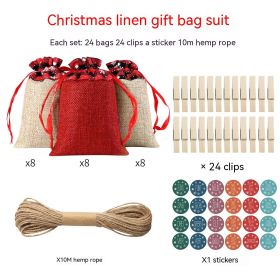 Cross-border Christmas Sack Suit Advent Calendar New Year Gift Hanging Bag Linen Christmas Gift Bag Suit (Option: 6Color German Sticker)