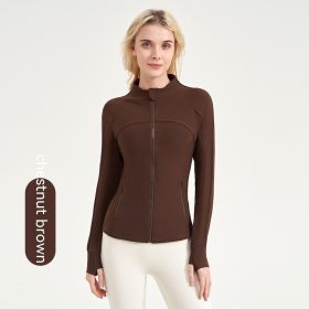 Vertical Thread Yoga Clothes Women's Fitness Jacket (Option: XL-Chestnut Brown)