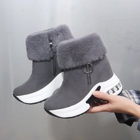 Artificial Leather Short Tube Velvet Cotton Boots (Option: Gray-36)