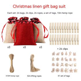 Cross-border Christmas Sack Suit Advent Calendar New Year Gift Hanging Bag Linen Christmas Gift Bag Suit (Option: Christmas Digital Tag Type B)