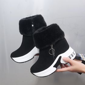 Artificial Leather Short Tube Velvet Cotton Boots (Option: Black-36)