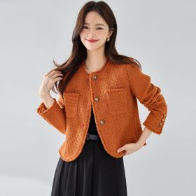 Elegant Tweed Fringe Classic Wool Classic Style Short Coat For Women (Option: Orange-M)