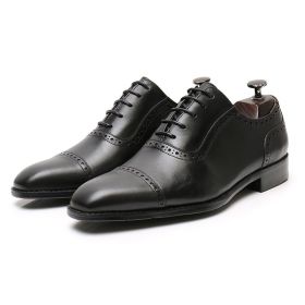 Business Office Oxford Shoes Brogue Leather Shoes Men's Leather (Option: Black-38)