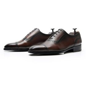 Business Office Oxford Shoes Brogue Leather Shoes Men's Leather (Option: Dark Brown-38)