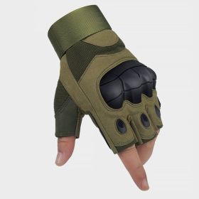 Men's Breathable, Non-slip, Wear-resistant Hard Shell Protective Gloves (Option: Half Finger Matte Green-L)