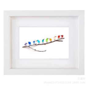 Wooden Bird Photo Frame Christmas Hanging Decoration (Option: Gray 10 Birds-260X350X35mm)