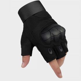 Men's Breathable, Non-slip, Wear-resistant Hard Shell Protective Gloves (Option: Half Finger Matte Black-L)