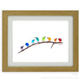 Wooden Bird Photo Frame Christmas Hanging Decoration (Option: Log Color 8 Birds-260X350X35mm)