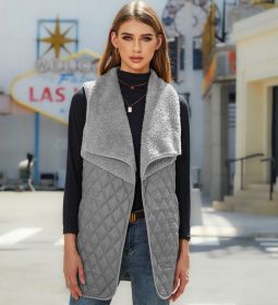 Women's Autumn Fashion All-match Plush Stitching Cardigan Sleeveless Coat Vest (Option: Silver Gray-M)