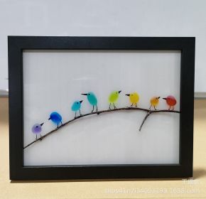 Wooden Bird Photo Frame Christmas Hanging Decoration (Option: Black 8 Birds-260X350X35mm)