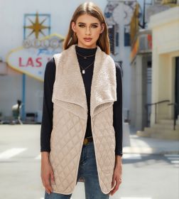 Women's Autumn Fashion All-match Plush Stitching Cardigan Sleeveless Coat Vest (Option: Apricot-M)