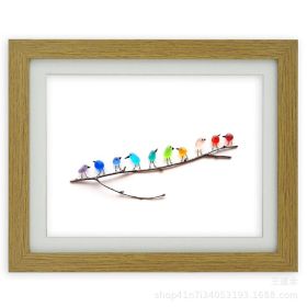 Wooden Bird Photo Frame Christmas Hanging Decoration (Option: Log Color 10 Birds-260X350X35mm)