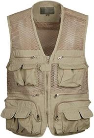 Mens Waistcoat Summer Outdoor Casual Fishing Safari Hiking Vest with Multi-Pocket (size: KHAKI-L)