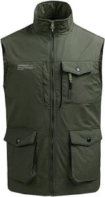 Men's Multi-pocket Casual Quick Dry Vest Photography Fishing Outdoor Vest (size: ARMY GREEN-S)