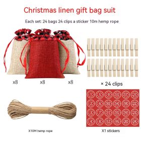 Cross-border Christmas Sack Suit Advent Calendar New Year Gift Hanging Bag Linen Christmas Gift Bag Suit (Option: Red Digital Sticker)